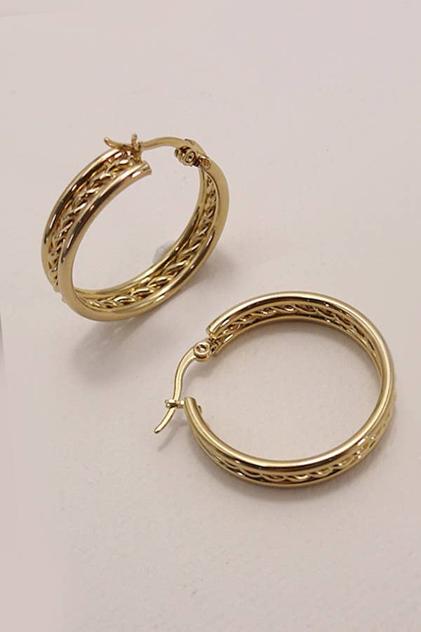 18K STAINLESS STEEL WATERPROOF TARNISH FREE HOOPS | 40E318: Gold