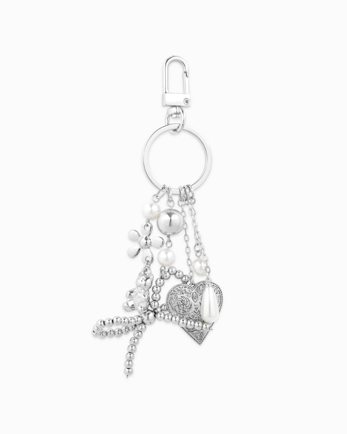 Romantic Whimsy Vintage Heart & Pearl Bag Charm: Gold