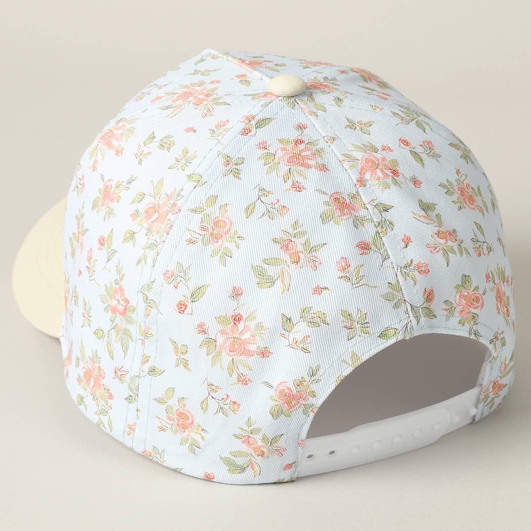 MAMA Embroidered Flower PatternTrucker Hat: BLUE/BEIGE / ONE SIZE