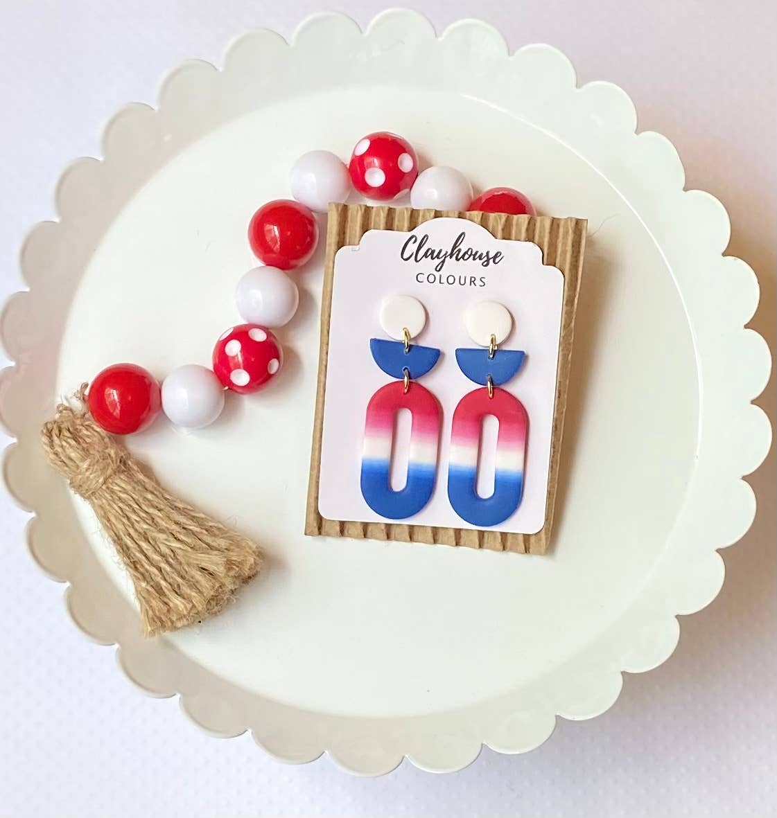 Red, White & Blue Clay Earrings : 2 Star Dangles