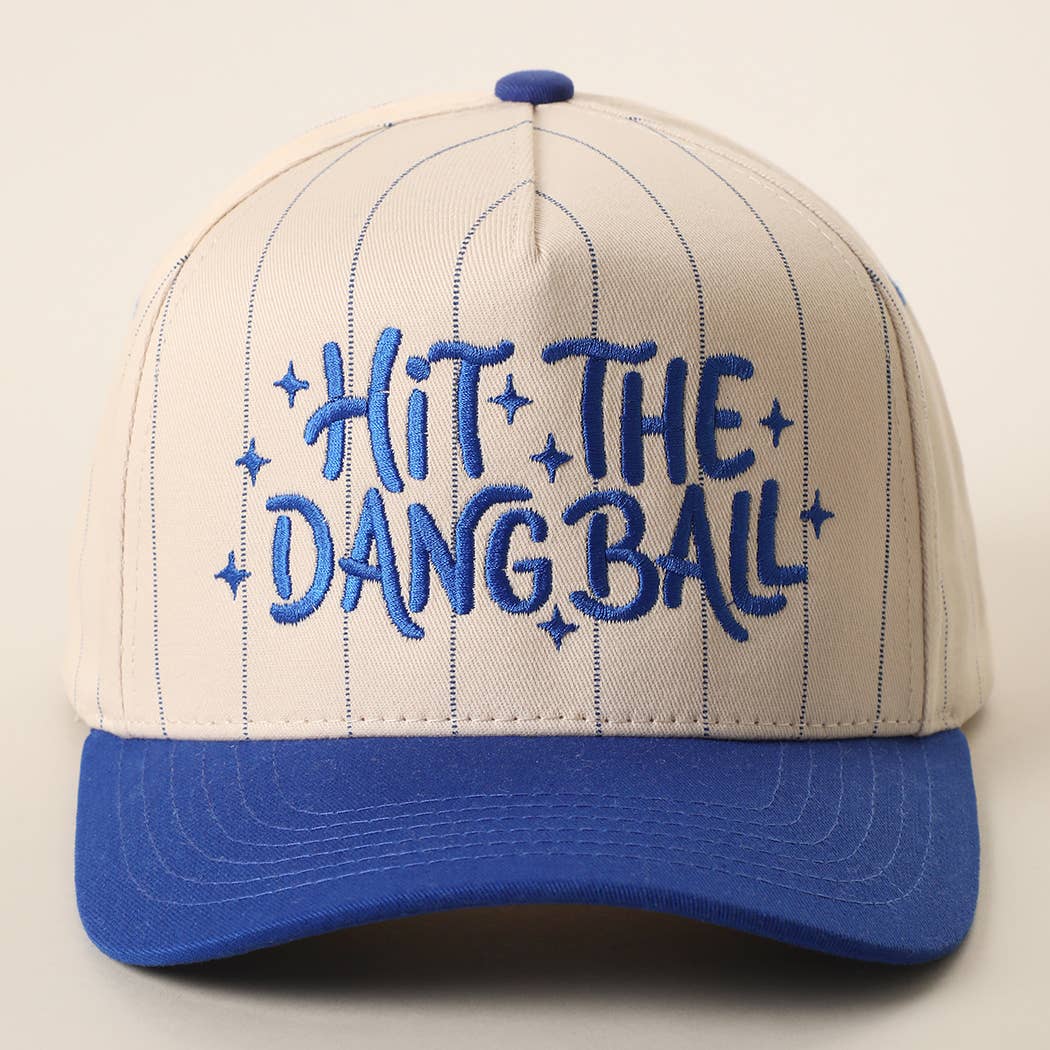 HIT THE DANG BALL Embroidered Two-Tone Pinstripe Trucker Hat: NAVY / ONE SIZE