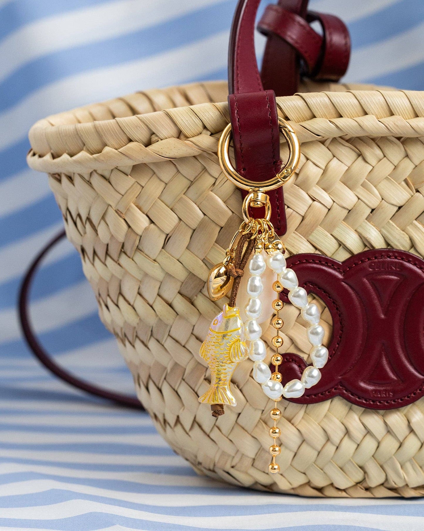 Iridescent Fish Pearl Loop Coastal Bag Charm: Light Blue