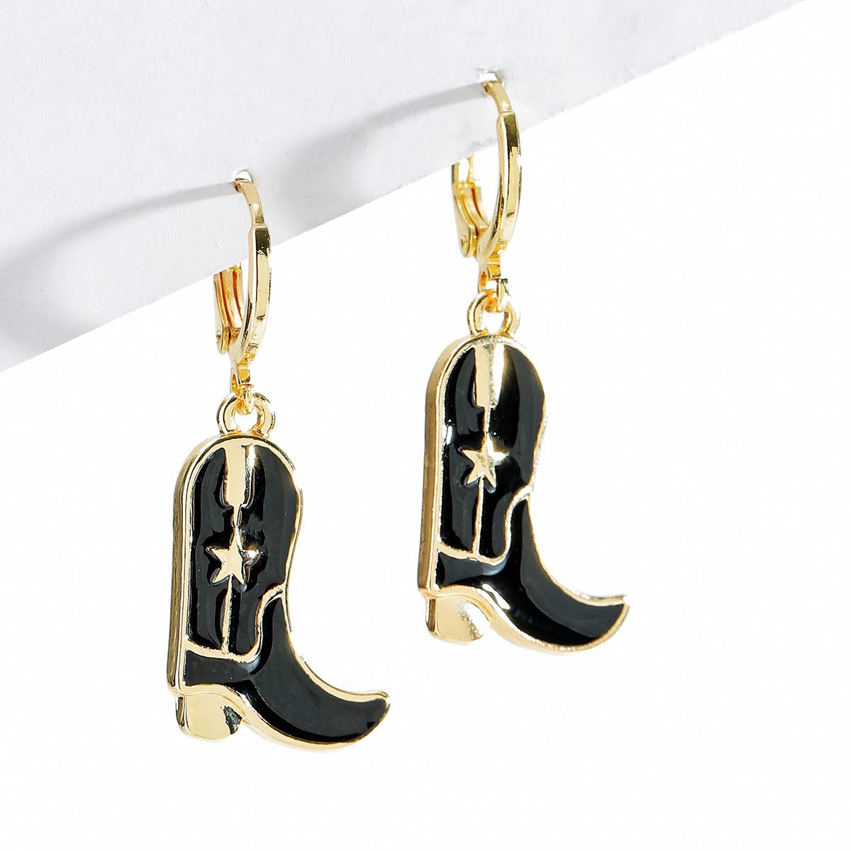 Cowboy Boots Drop Earrings, Western Cowboy Earrings: Black