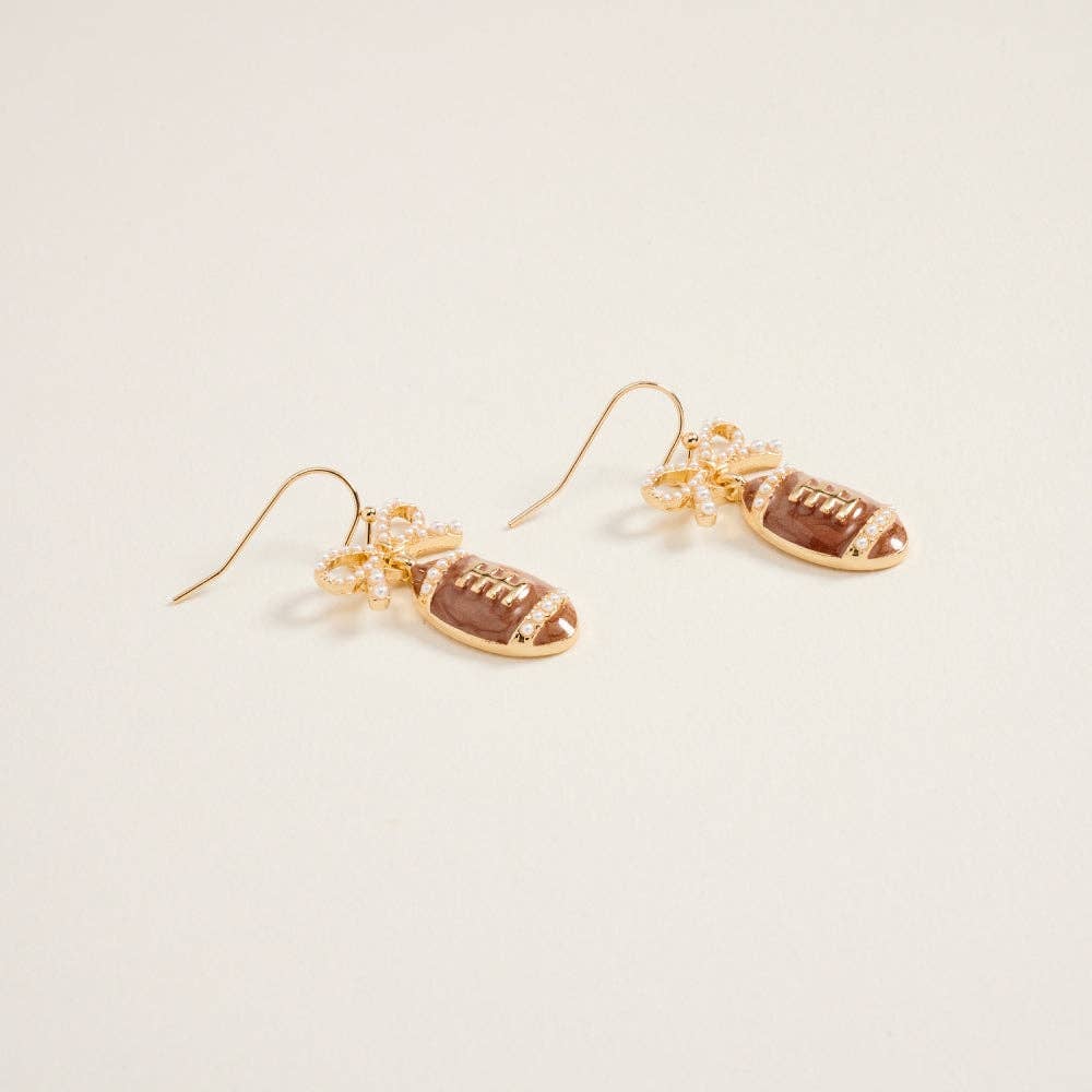 1.5 Inch Pearlized Football Pave Pearl Bow Hook Earrings: Gold / ONE