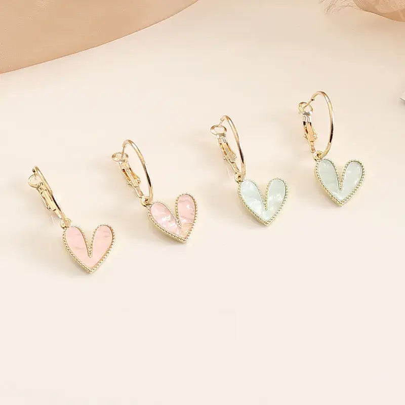 Heart Dangle Colored Earrings: Black