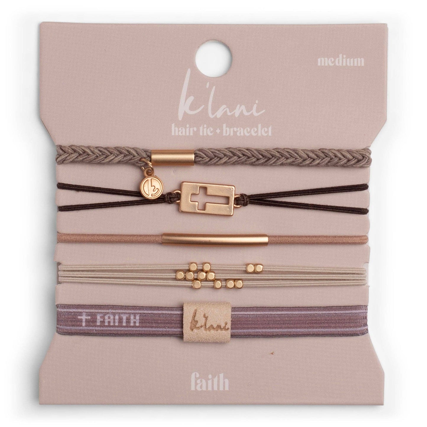 "Faith" Gold Cross Hair Tie Bracelet Set: Small