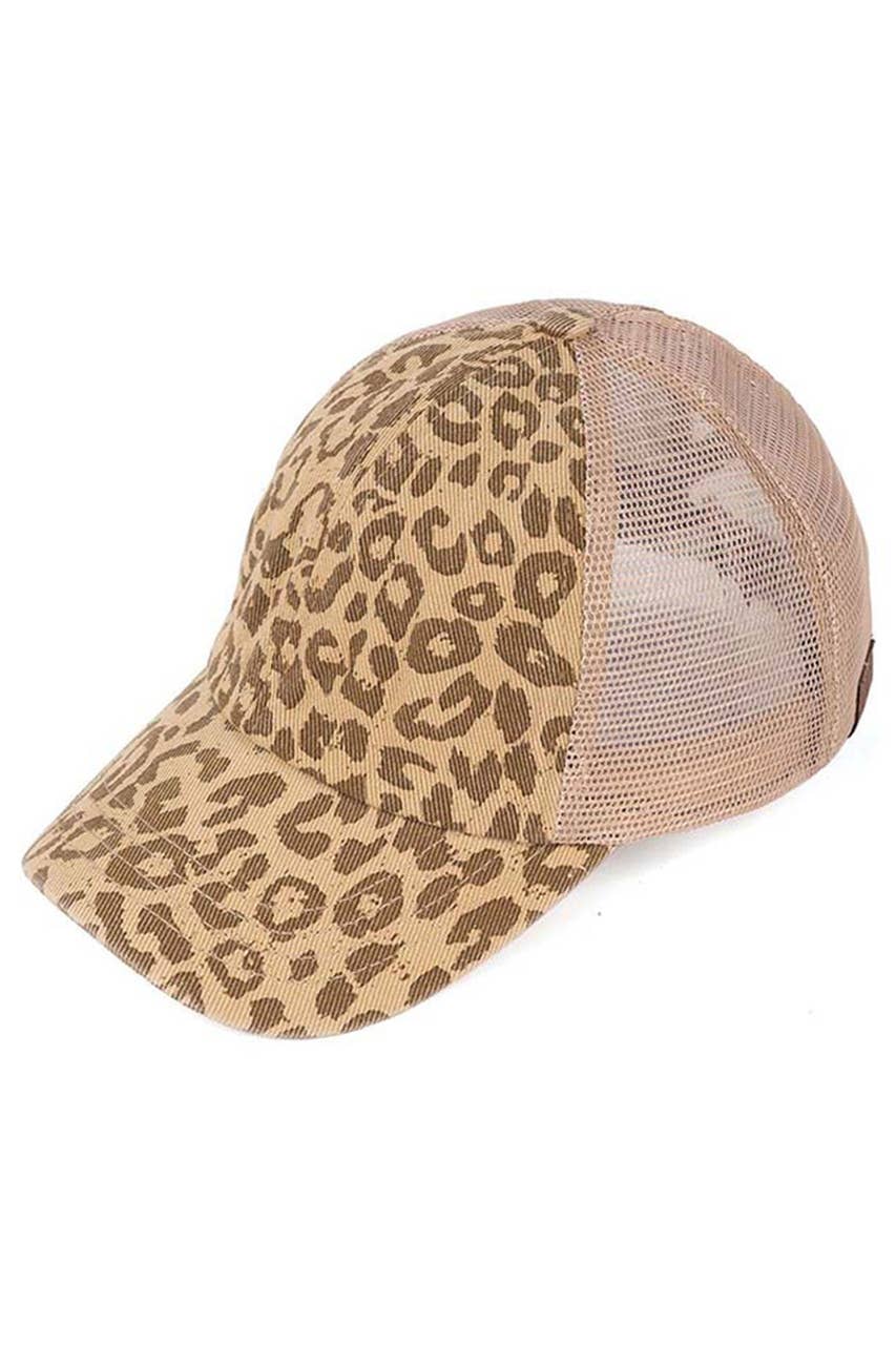 C.C Leopard Pattern Ponytail Baseball Cap: Black