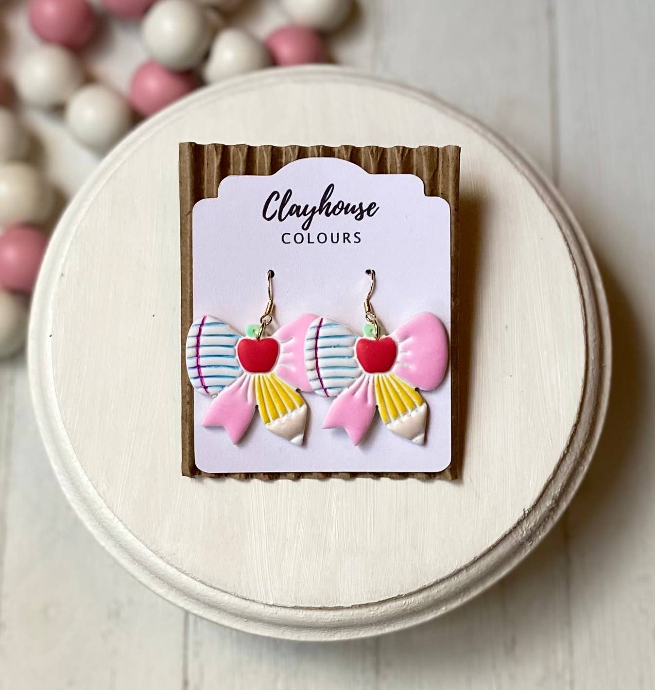 School Bow Earrings | Teacher Earrings : Pencil Bow with Heart Top