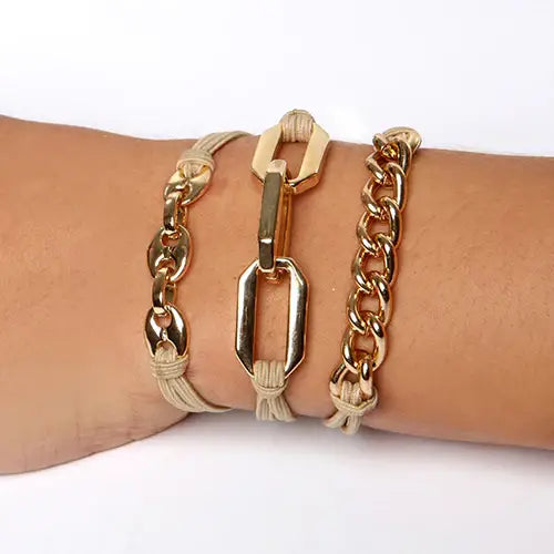 2-in-1 Bracelet Hair Tie Set - Classic - 3 Pc Set - 10 Pack: Yellow w/ Beige Band - Option 2