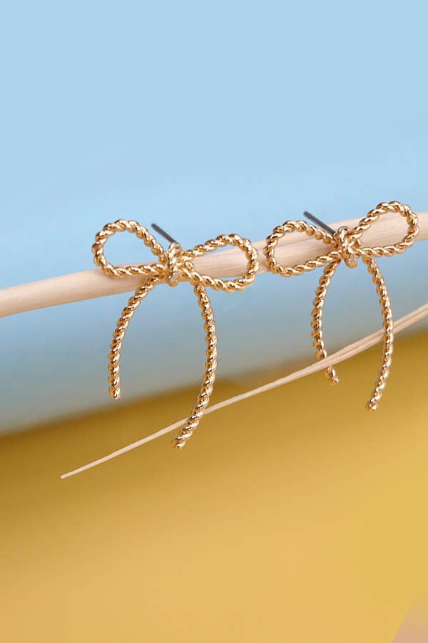 ROPE BOW DESIGN STUD EARRINGS | 10E3063007: GOLD