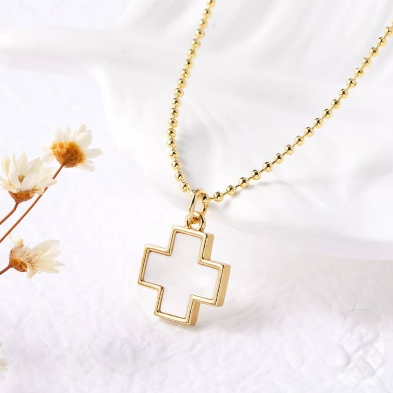 EPOXY RHINESTONE PENDANT NECKLACE | 40NK9607: RECTANGLE CROSS