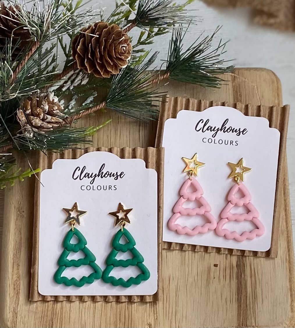 Christmas Tree Clay Earrings: Green