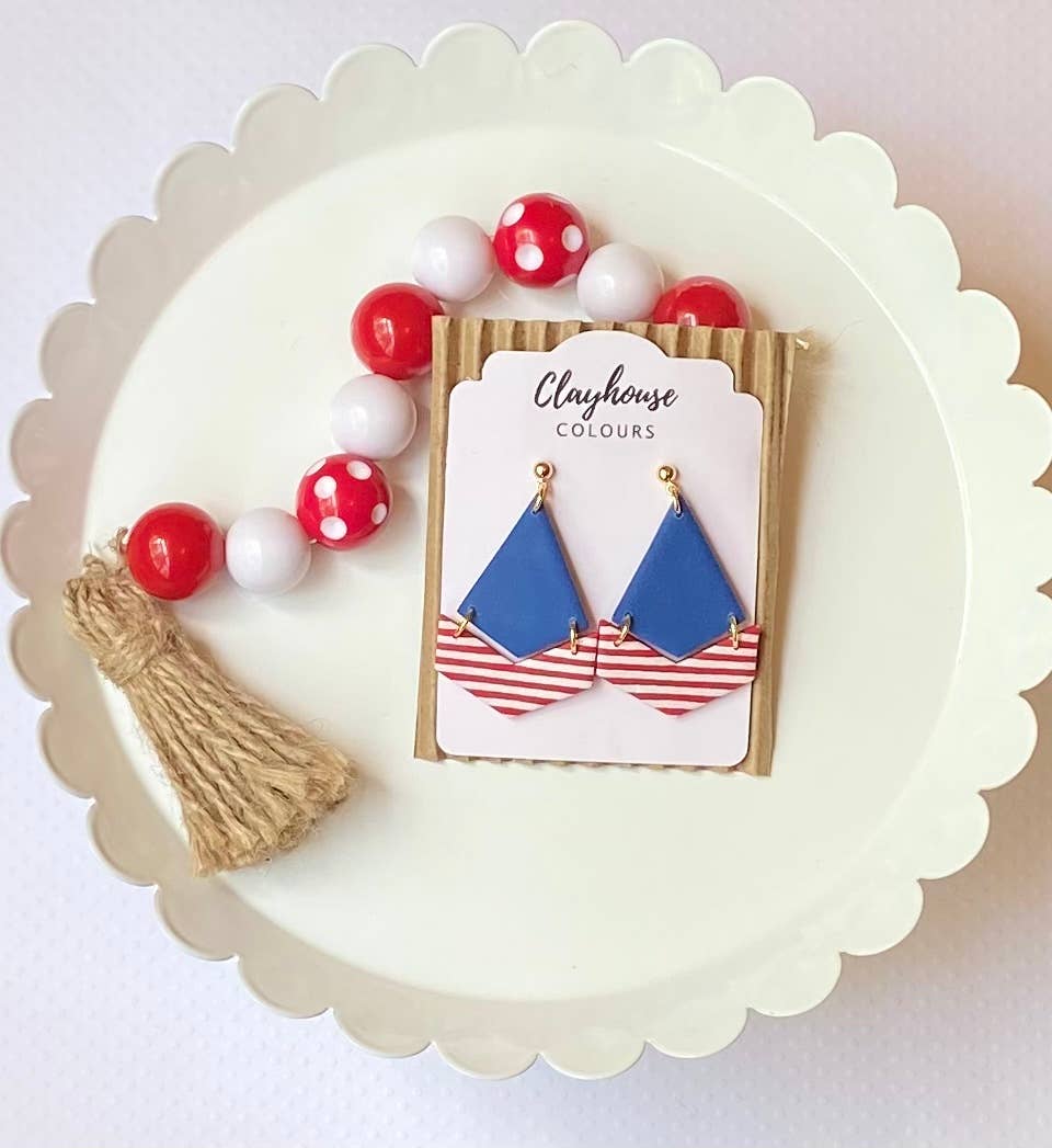 Red, White & Blue Clay Earrings : 2 Star Dangles