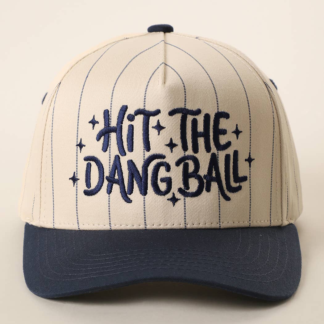 HIT THE DANG BALL Embroidered Two-Tone Pinstripe Trucker Hat: NAVY / ONE SIZE