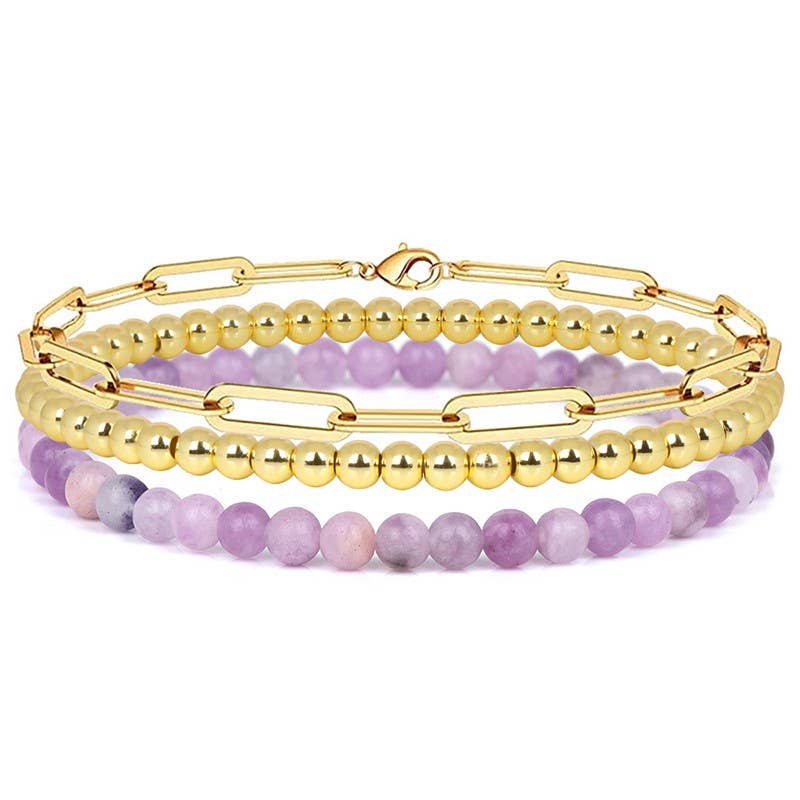 MULTI LAYER NATURAL STONE BALL CHAIN LINK BRACELET | 40B5134: HOWLITE WHITE