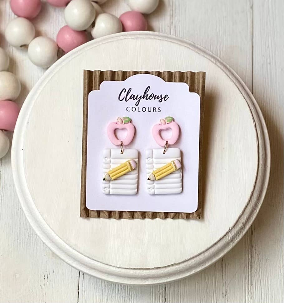 School Bow Earrings | Teacher Earrings : Pencil Bow with Heart Top