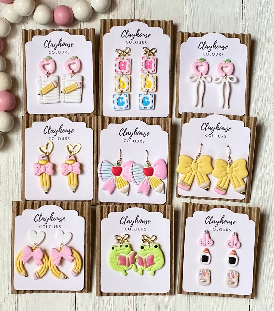 School Bow Earrings | Teacher Earrings : Pencil Bow with Heart Top