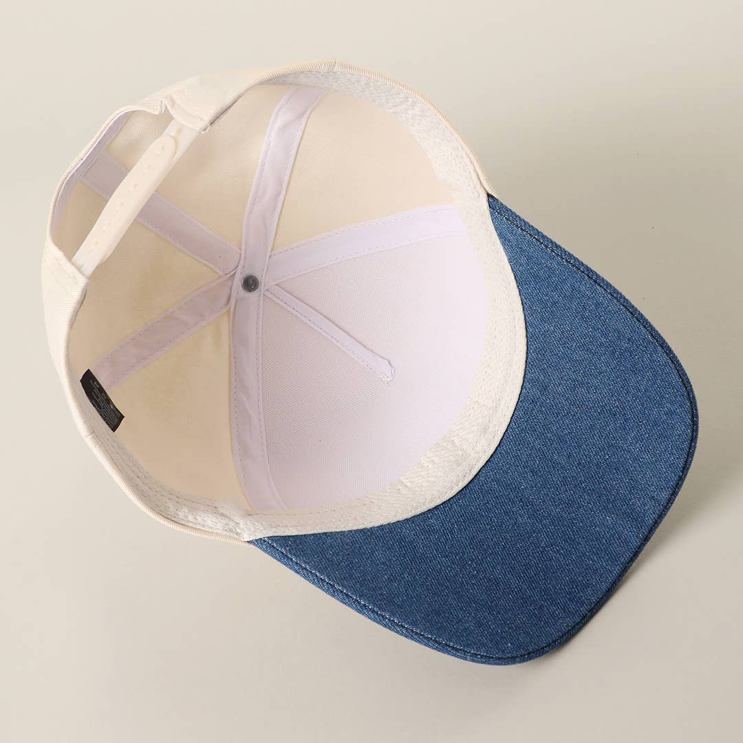 USA Letter Patch Star Brim Denim Baseball Cap: LT DENIM