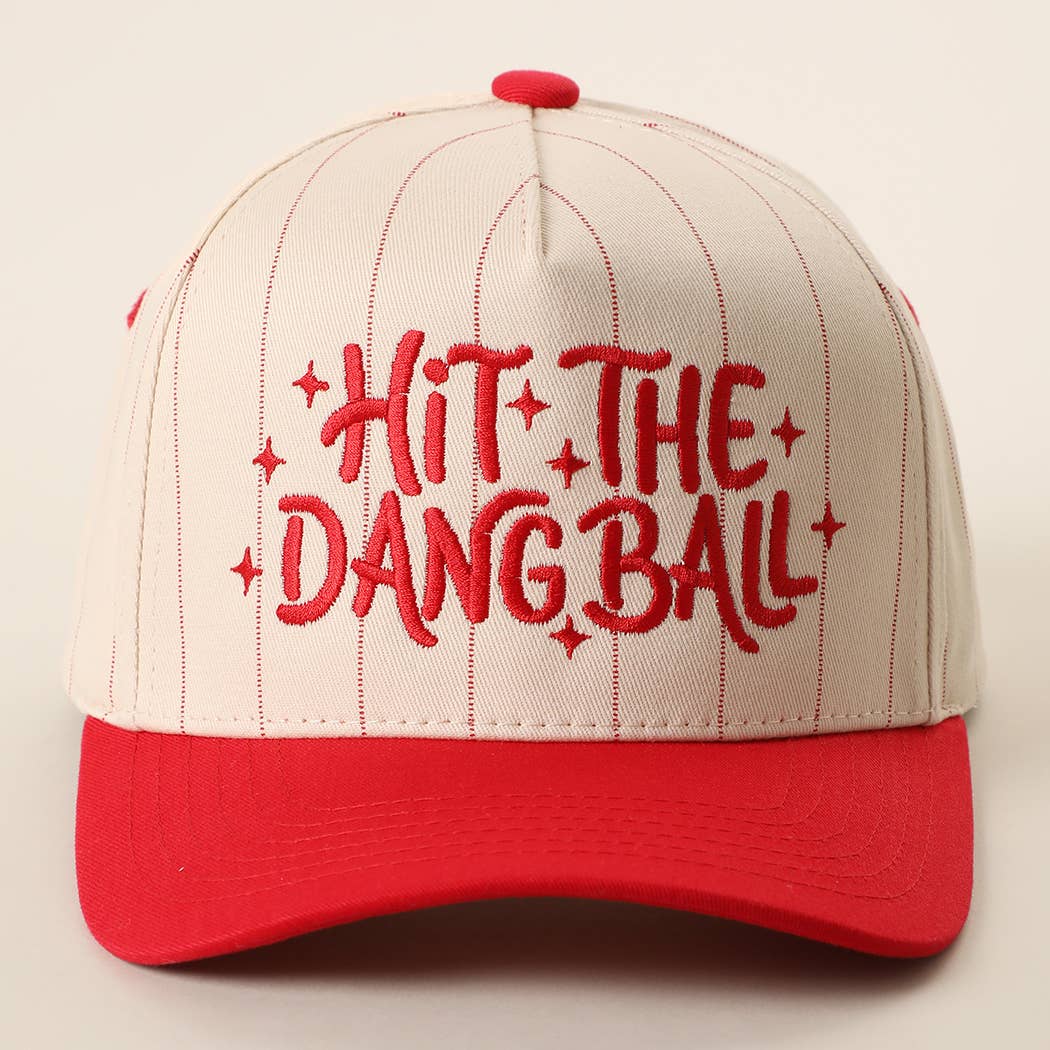 HIT THE DANG BALL Embroidered Two-Tone Pinstripe Trucker Hat: NAVY / ONE SIZE