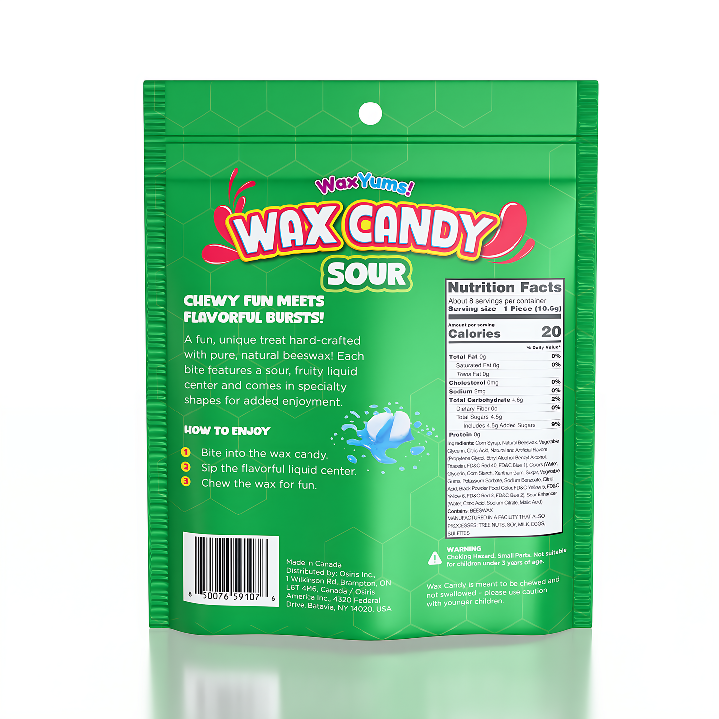 WaxYums! Chewy Gushing Sour Wax Candy Bag 2.9oz