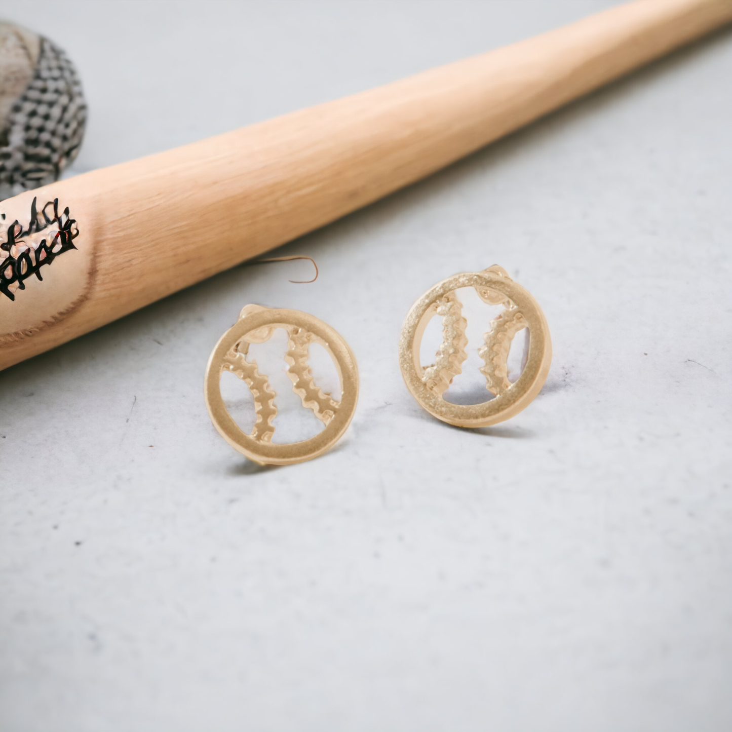 Baseball Stud Buds Earrings: Gold