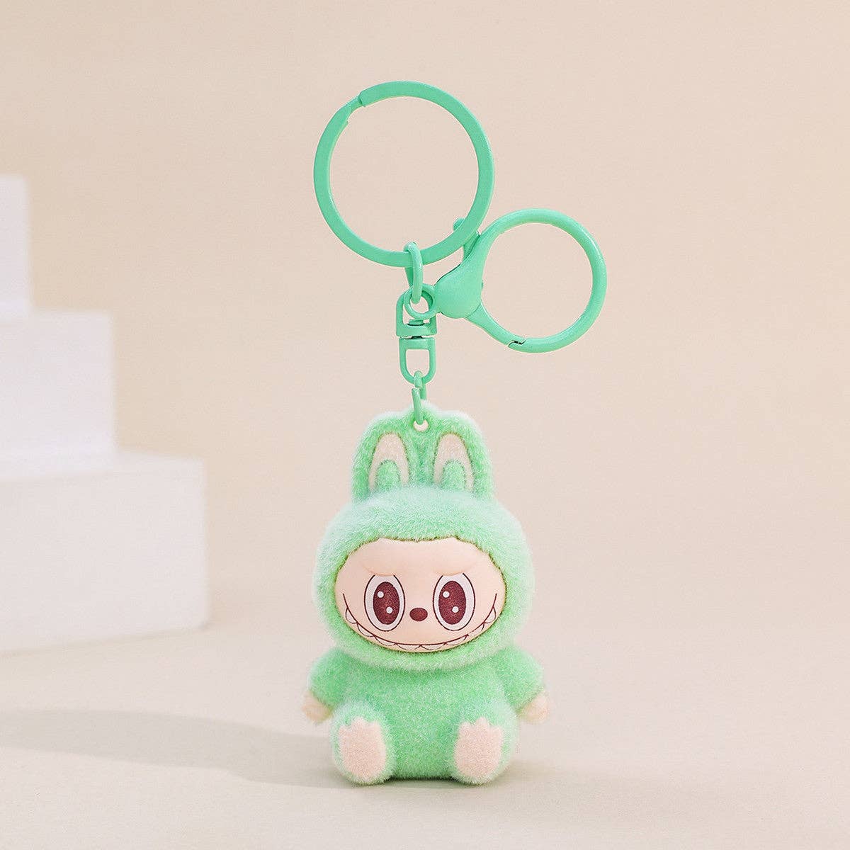 Labubu flocking keychain labubu pendant school gift: Pink