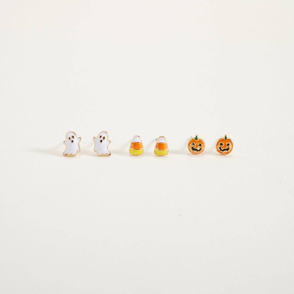 0.5 In Halloween Pumpkin Candy Corn Ghost 3 Pair Earring Set: Gold / ONE