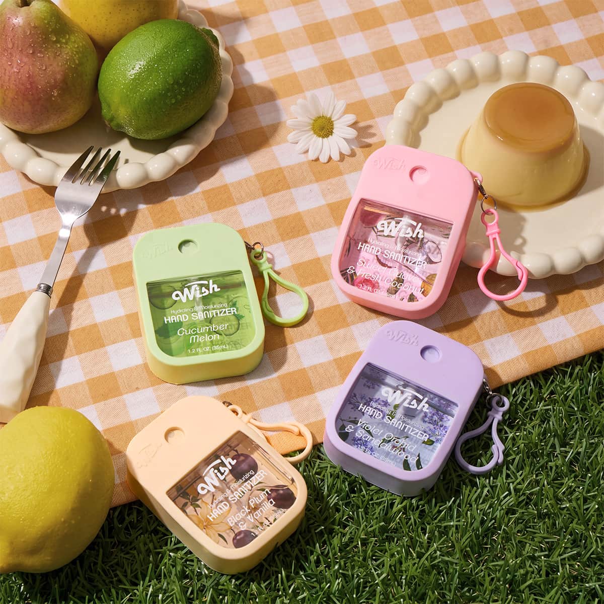 PDQ Assorted Sanitizer with Holder Case (40 Units: 10 each Black Plum, Cucumber Melon, Sweet Guava, Violet Orchid) | Size: 1.2 oz