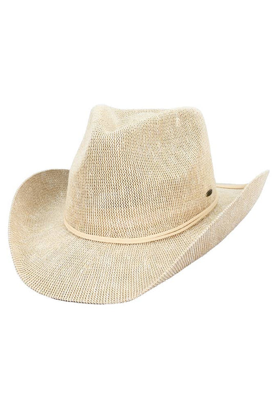 C.C Metallic Band Trim Cowboy Hat: Beige