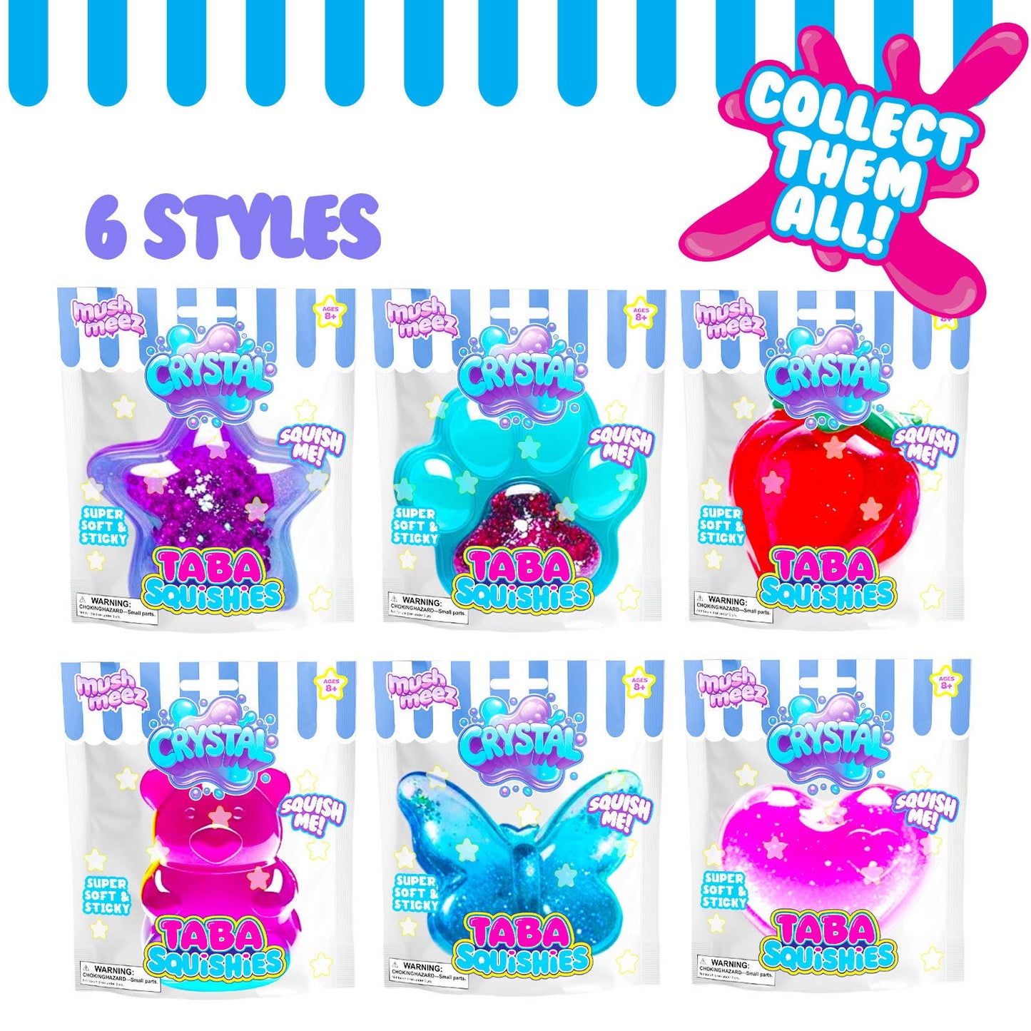 24pc Assortment Taba Squishies Mushmeez Crystal Clear