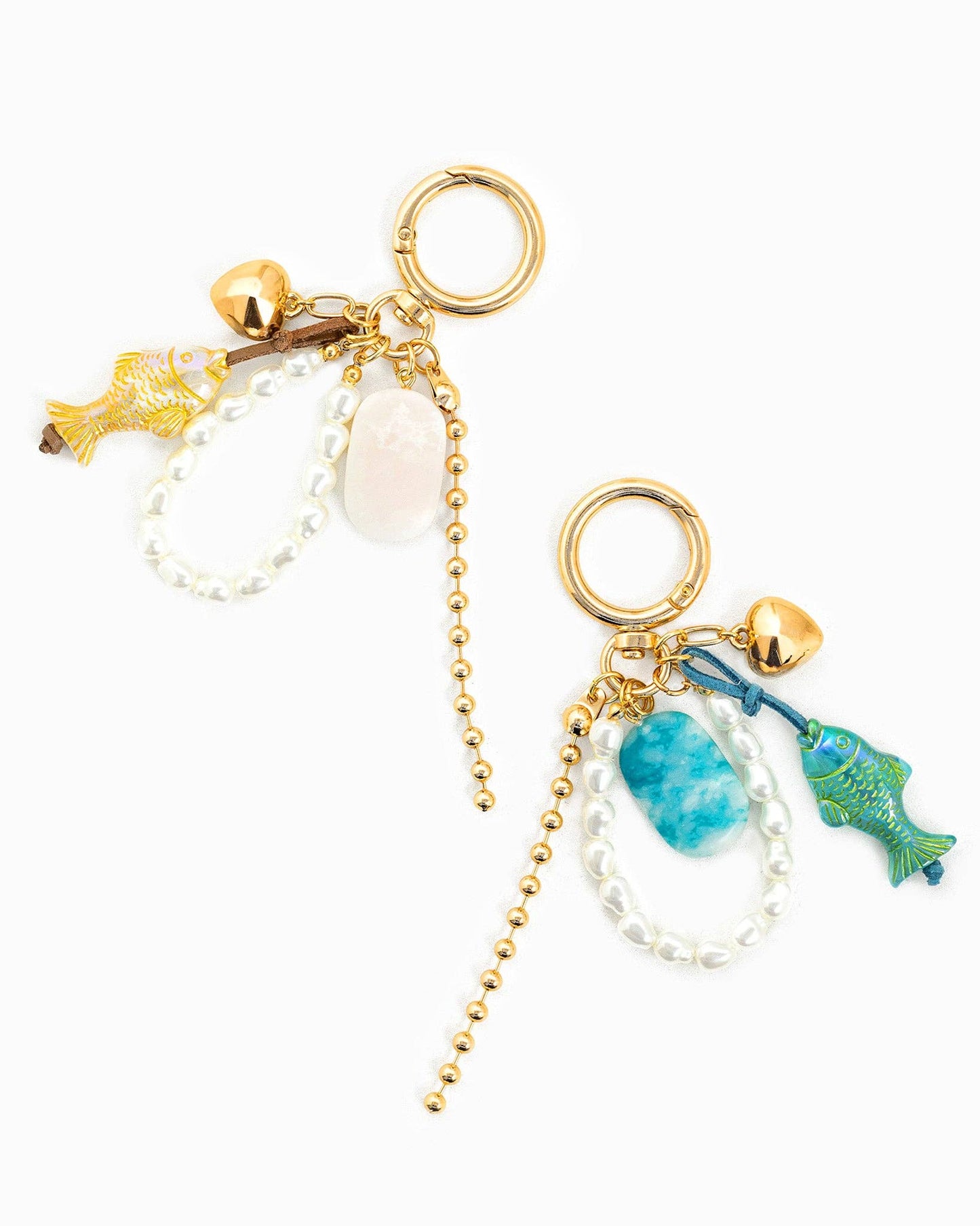 Iridescent Fish Pearl Loop Coastal Bag Charm: Ivory