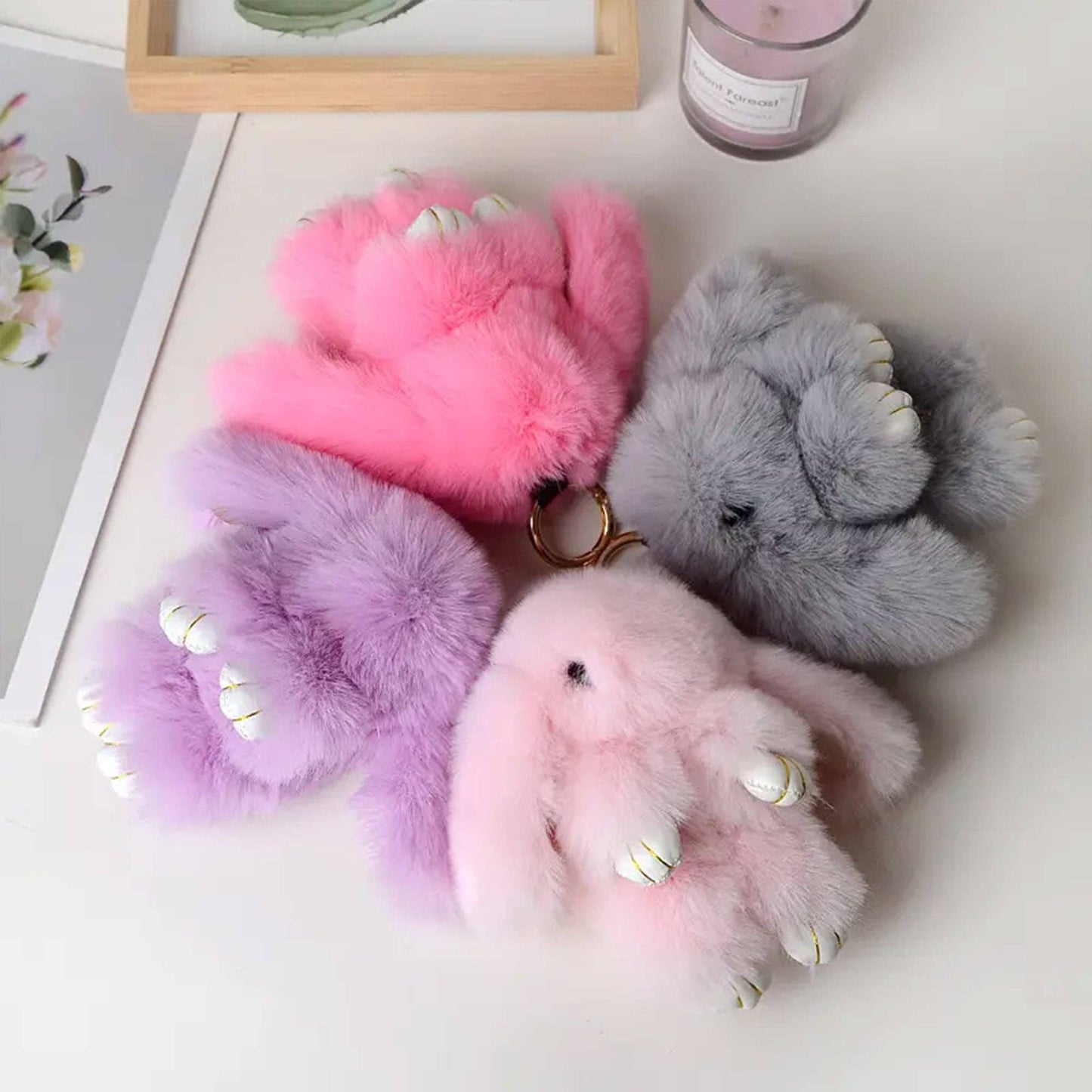 Cut Rabbit Pom Pom Key Chain KC0225-5. (3PC): MINT