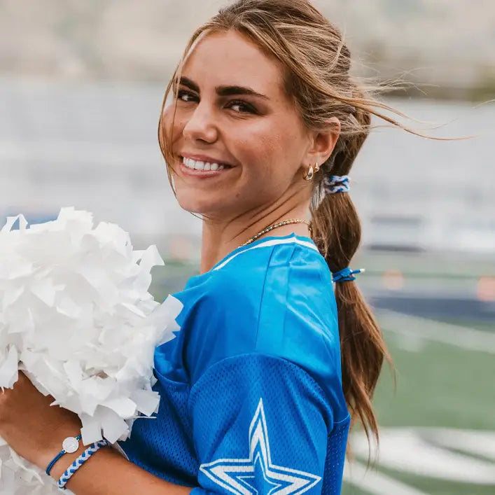 "Game Day" Blue/White Hair Tie Bracelet: Medium