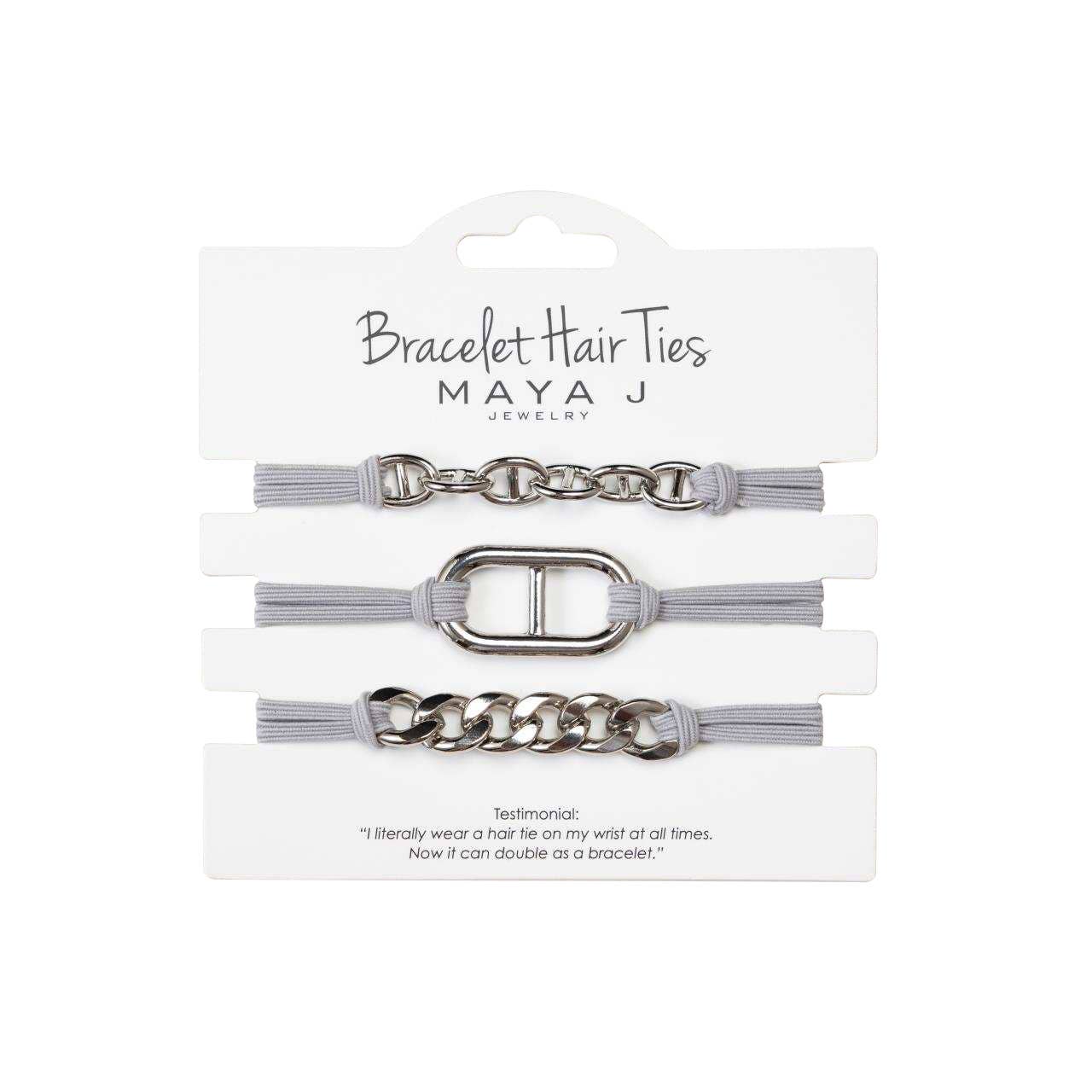 2-in-1 Bracelet Hair Tie Set - Classic - 3 Pc Set - 10 Pack: Yellow w/ Beige Band - Option 2