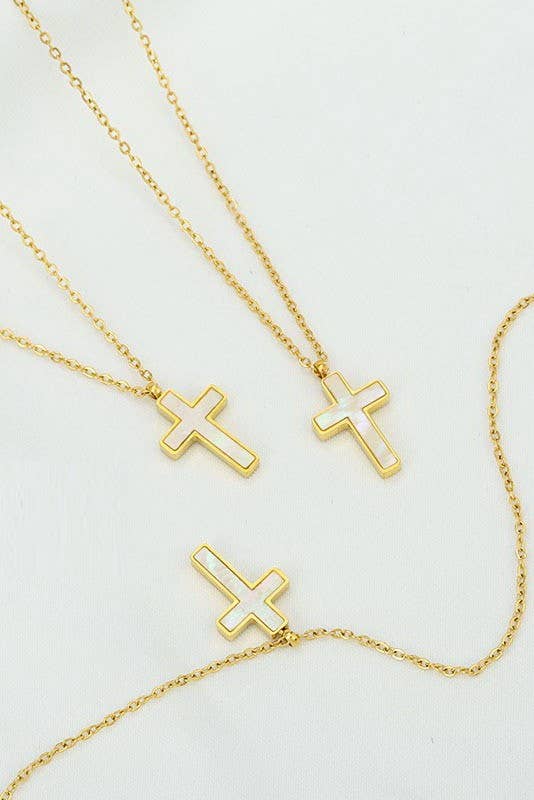 18K STAINLESS STEEL TARNISH FREE CROSS NECKLACE | 40NK9485: GOLD