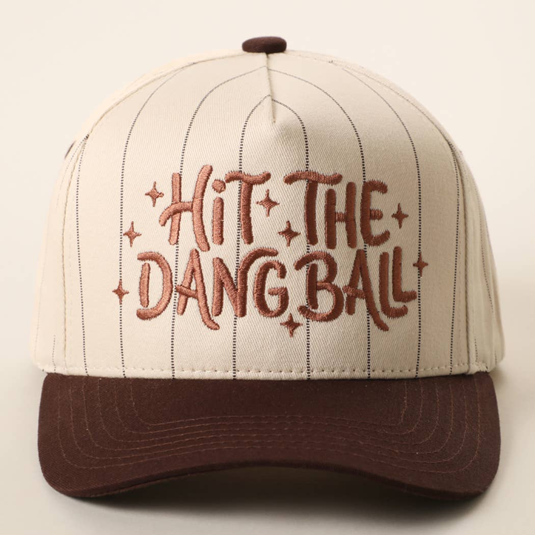HIT THE DANG BALL Embroidered Two-Tone Pinstripe Trucker Hat: NAVY / ONE SIZE