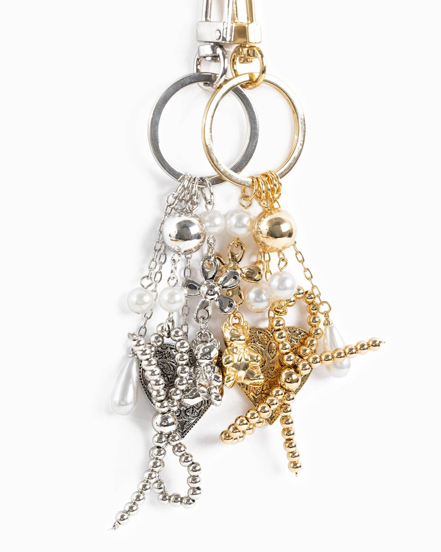 Romantic Whimsy Vintage Heart & Pearl Bag Charm: Gold