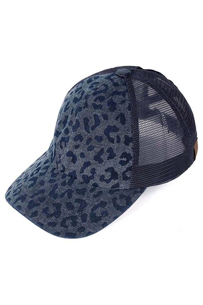 C.C Leopard Pattern Ponytail Baseball Cap: Black