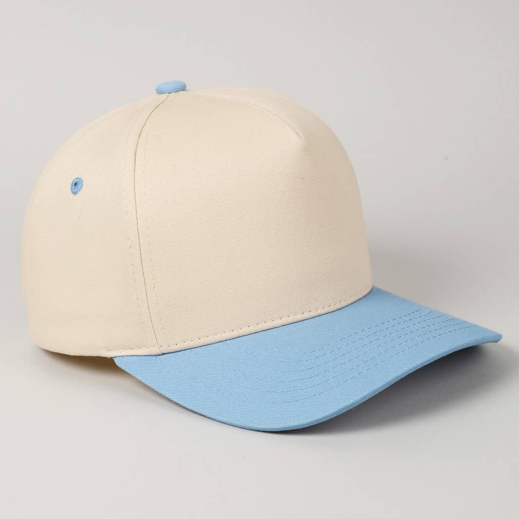 Kids Plain Two Tone Canvas Cotton Baseball Cap : SKY BLUE / ONE SIZE