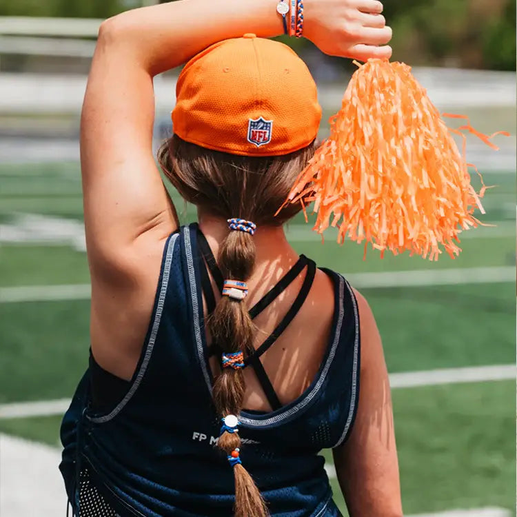 "Game Day" Blue/Orange Hair Tie Bracelet: Medium