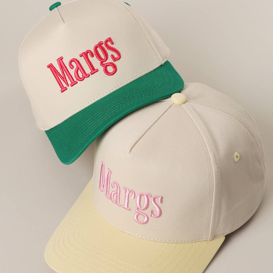 Margs Embroidered Canvas Two-Tone Trucker Hat: BUTTER YELLOW / One Size