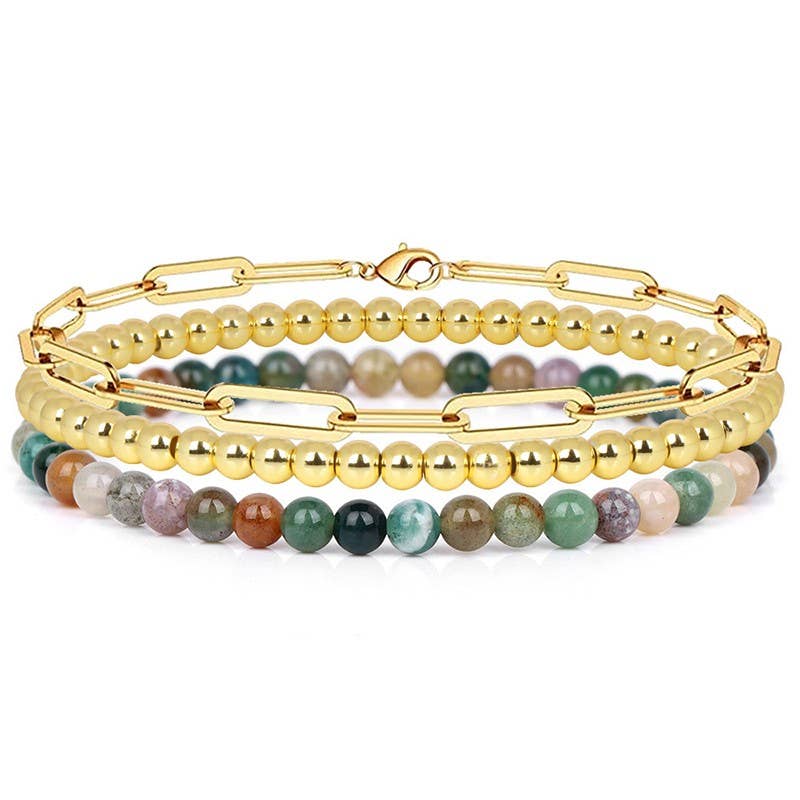 MULTI LAYER NATURAL STONE BALL CHAIN LINK BRACELET | 40B5134: Multi