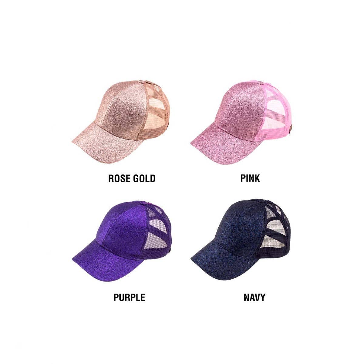CC Kids Glitter Pony Caps ( KIDS BT-6 ): Rose Gold / C.C KIDS ® Tag || Fits Size 1T - 4T || (Head Circumference 17" - 20”)