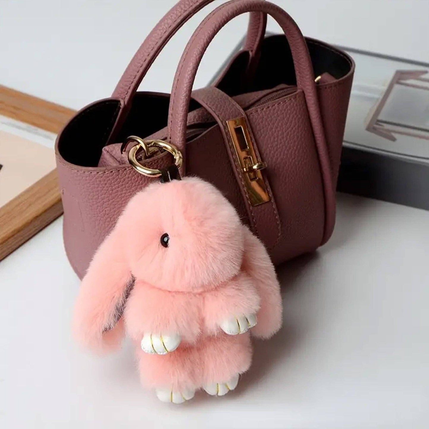 Cut Rabbit Pom Pom Key Chain KC0225-5. (3PC): LIGHT PINK