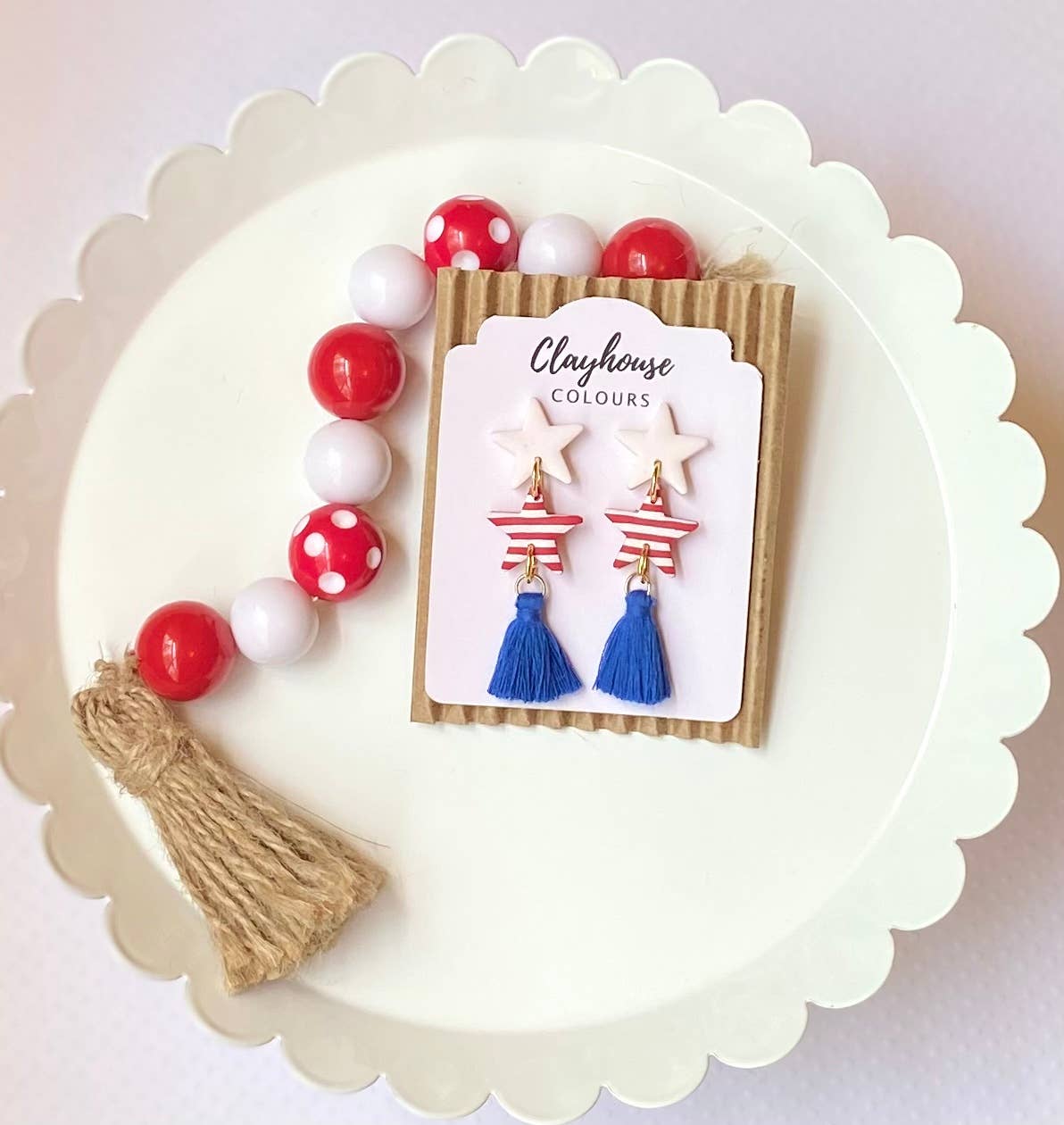 Red, White & Blue Clay Earrings : 2 Star Dangles
