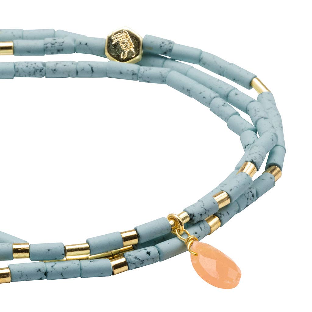 Teardrop Stone Wrap Blue Howlite/Sunstone/Gold - Harmony