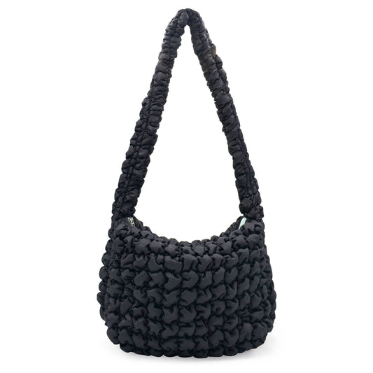 Quilted Scrunchies Black Hobo Sling Bag: Black Scrunch