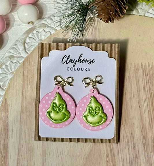Christmas Earrings : Pink Polka Dots