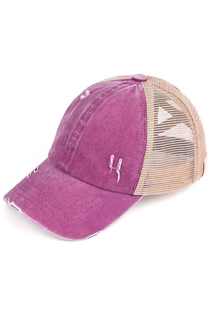 C.C Kids Washed Denim Elastic Band Crossed Pony Cap: Blue Moon