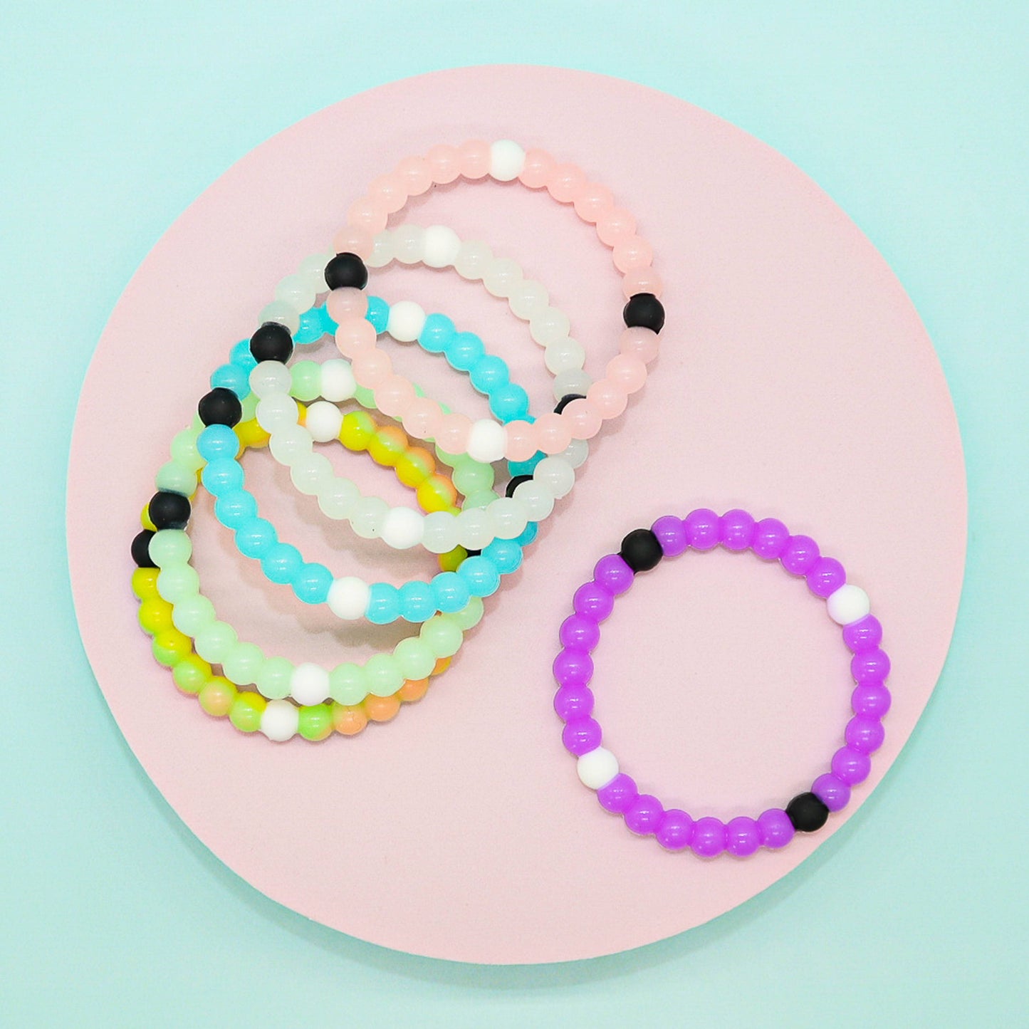 Beaded Glow In The Dark Bubble Bracelets - 6 Pack